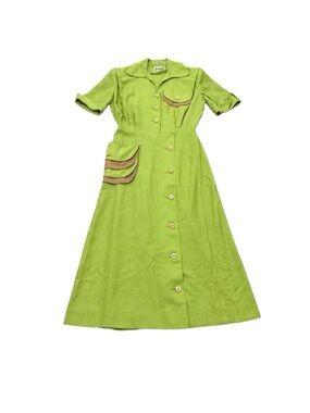 Vintage 1950s Lime Green Shirtwaist Dress Manford Casuals Button Front